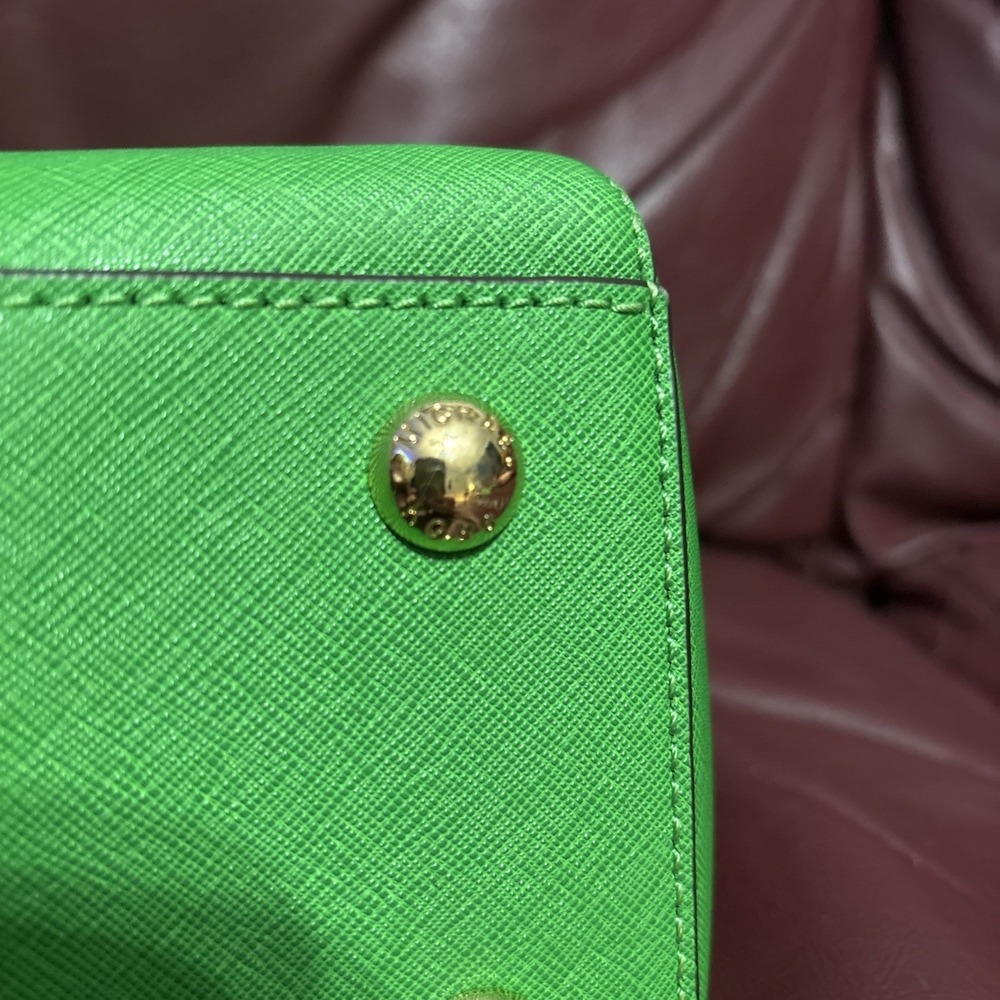 Michael Kors Bright Green Large Shoulder Crossbody Tote Bag w/ Brown Buttons‎ - Picture 8 of 10
